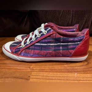 Coach Barrett Signature & Leather Poppy Pink & Purple Plaid Sneakers RARE!